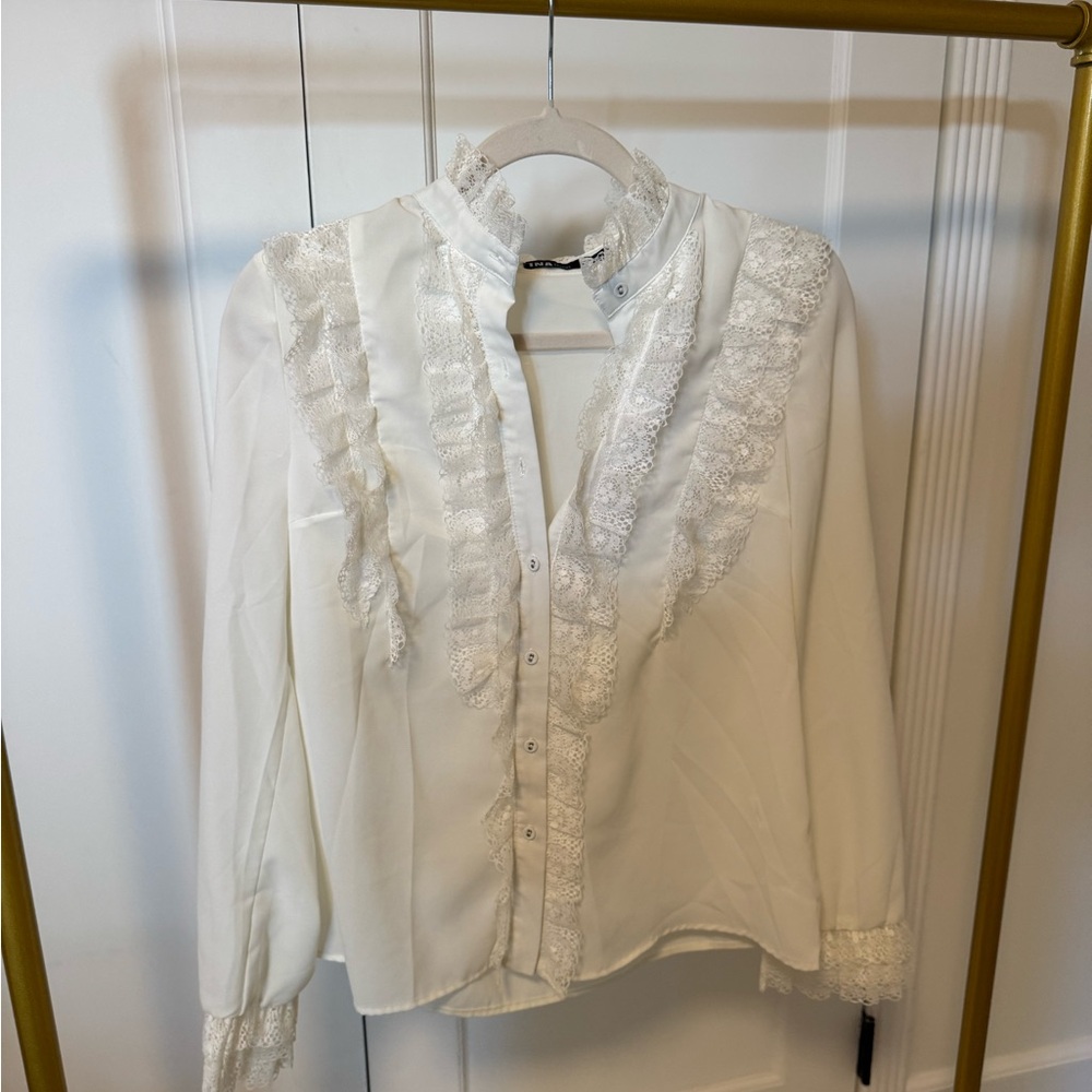 Elegant White Lace Trim Blouse